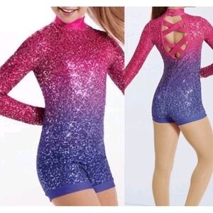 WEISSMAN Dance Costume Child MC Purple Pink Ombre Sequin Lost It To Trying 12731